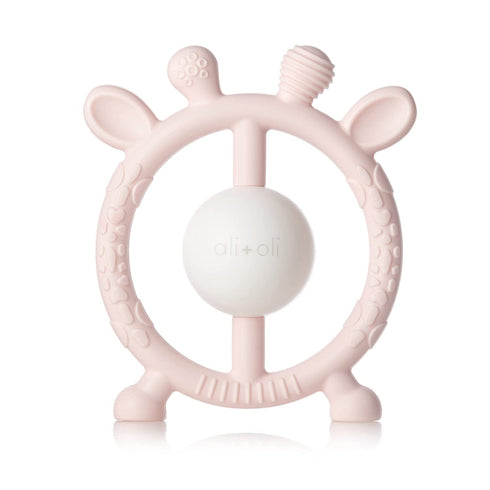 Ali+Oli Baby Teether & Rattle (Pink Giraffe) Baby Teething Relief, Silicone Teethers for Babies 3+ Months, Baby Teething Toys w/Multi-Textured Sur...