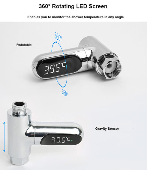 Shower Thermometer Led Digital Display Baby Bath Water Fahrenheit Celsius Thermometer 360°Rotating Screen for Home Bathroom Kitchen (Silver)...