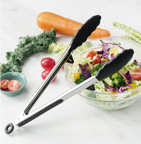 Tongs for Cooking, 12" Kitchen Tongs with Silicone Tips, Food Grade Serving Tongs Set of 3, Black...