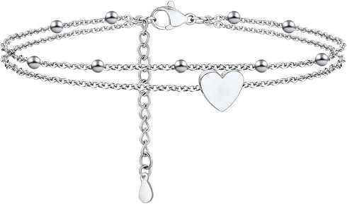 Anklets for Women Sterling Silver with 14k Real Gold Plated Ankle Bracelets for Women Waterproof Heart Link Anklet Bracelet Summer Beach Jewelry A...