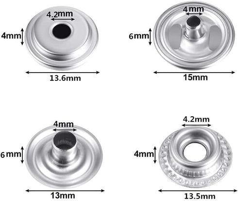 200 Pieces Stainless Steel Snap Fastener Kit, BetterJonny 15mm Heavy Duty Snap Button Press Stud Cap with Pliers and 3 Setting Tools for Marine Bo...