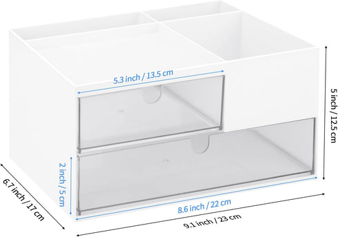 LETURE Office Desk Organizer with 2 Drawers and 4 Compartments, Plastic Desktop Stationary Organizer Storage, Pen/Pencil/Business Card/Sticky Note...