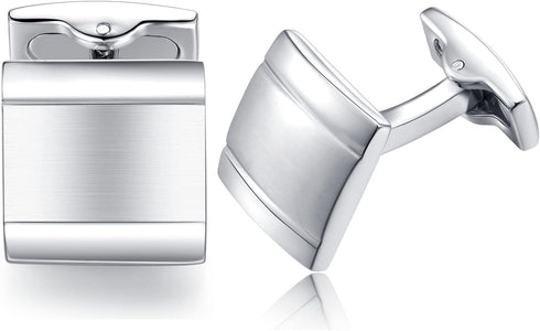 HONEY BEAR Square Cufflinks for Mens Steel Business Wedding Gift Silver...
