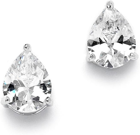 Mariell Cubic Zirconia Stud Earrings, Pear Shape CZ Crystal, 2 Carat Imitation Diamond Stud Earring Gift...