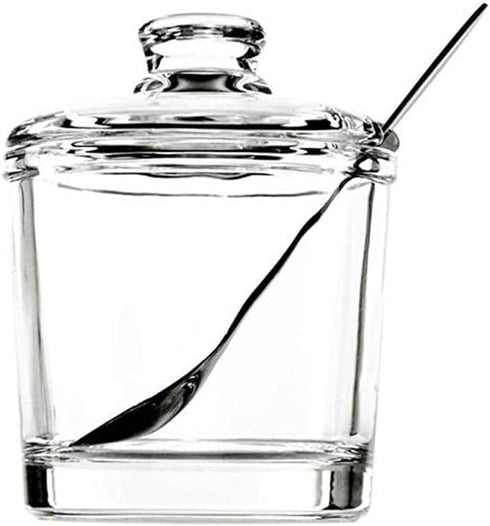 123Arts Glass Sugar Bowl Spice Jar with Lid and Stainless Steel Spoon Spoon...