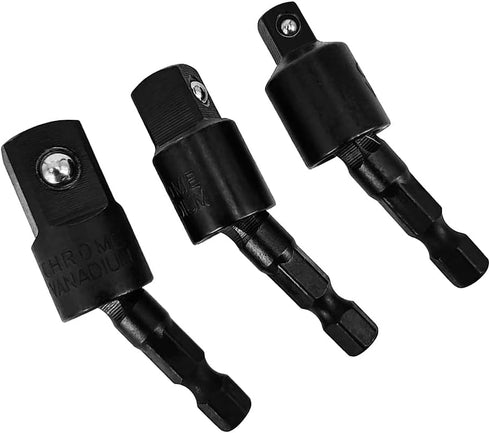 Swivel Socket Set Wobble Impact Adapter Extension Set, 3 PCS Impact Driver Socket Drill Adapter Set 1/2” 3/8” 1/4” Rotatable 1/4-Inch Hex Bit Univ...