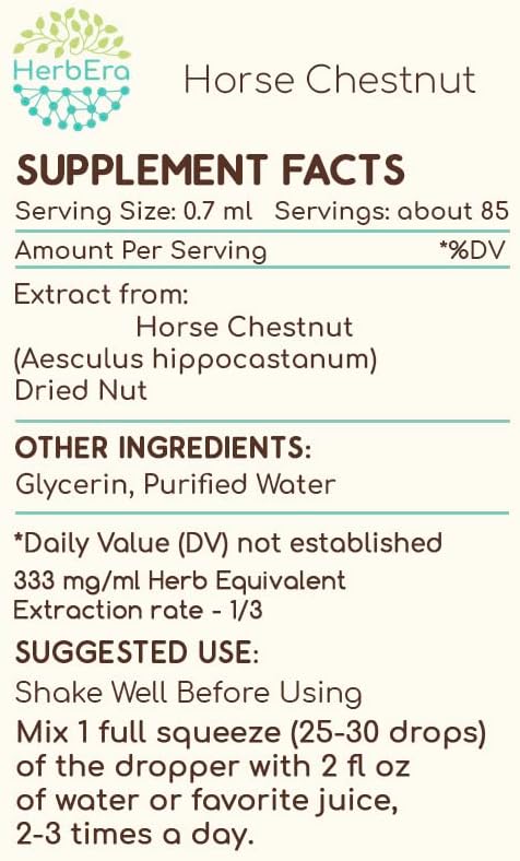 Horse Chestnut B60 Alcohol-Free Herbal Extract Tincture, Super-Concentrated Horse Chestnut (Aesculus hippocastanum) (2 fl oz)...