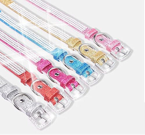 Rhinestone Dog Collar, Cute Dazzling Sparkling Leather Dog Cat Rhinestone Collar Crystal Diamond Pet Dog Puppy Collar (S:21-27cm, Silver)...