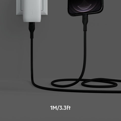 Belkin BoostCharge Flex Silicone USB-C to Lightning Cable (1M/3.3FT), MFi-Certified Charging Cable for iPhone Series with Cable Clip - Black......