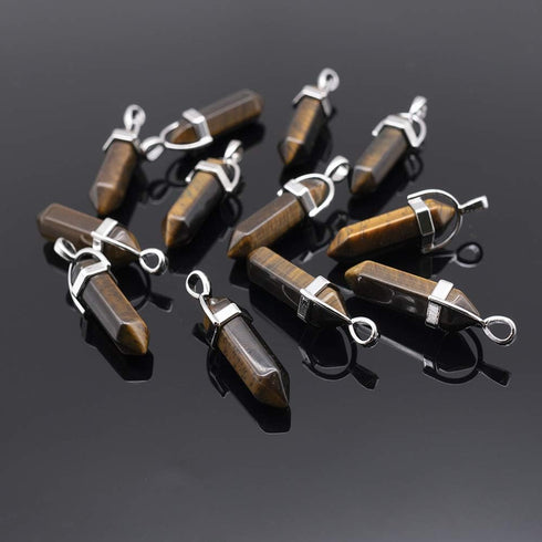 Quartz Stones Pendant Wholesale Natural Crystal Healing Point Chakra Reiki Pendants for Necklace Earrings Bracelet Jewelry Making (Tiger's Eye)...