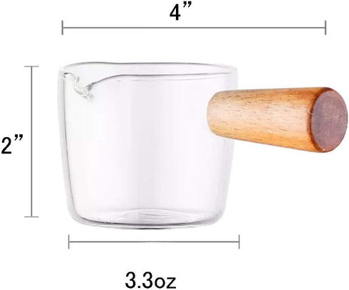 Glass Creamer Coffee Milk Sauce Serving Pitcher/Creamer Jug with Wood Handle...