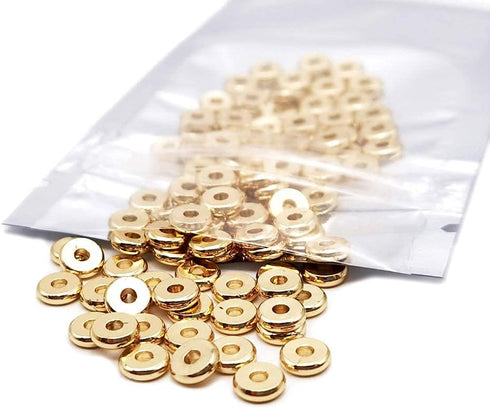 INSPIRELLE 100pcs Heishi Beads 6mm Long-Lasting Disc Brass Rondelle Spacer Beads Pale Gold Plated Flat Round Shape Jewelry Metal Spacers for Brace...