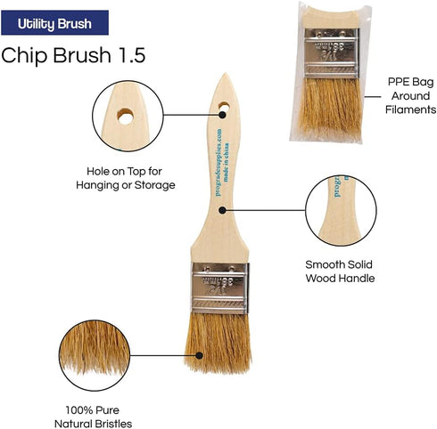 Pro Grade - Chip Paint Brushes - 12 Ea 1.5 Inch Chip Paint Brush Light Brown...