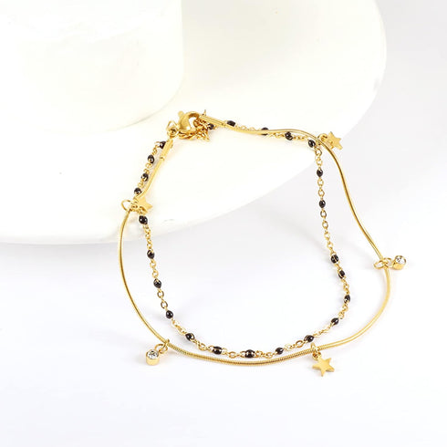 18K Gold Plated Smile Charms Anklet Bracelet for Women, Boho Multi Color Beads Link Anklets Moon Star Layered Beach Anklets Summer Jewelry Gift...