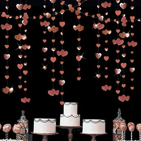 Valentines Day Party Decorations Rose Gold Heart Garland Hanging Paper Love Heart Streamer Banner for Anniversary Mothers Day Bachelorette Engagem...