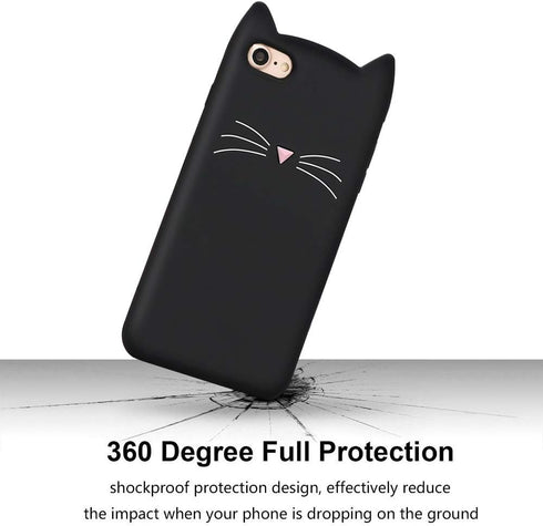 Cute iPhone SE 2022 Case, iPhone SE 2020 Case, iPhone 7 Case, iPhone 8 Case, iPhone 6 Cases, iPhone 6s Case, Black Whisker Cat Ears Funny 3D Carto...