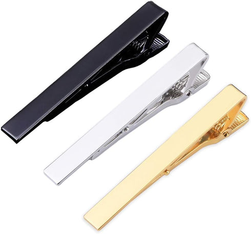 3 Pcs Classic Tie Bar Clips Tie Pins 2.2 Inch Metal Pinch Clip for Men (Gold, Silver, Black)...