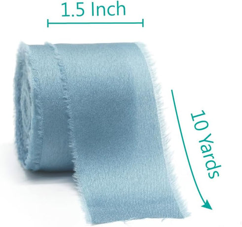 CT CRAFT LLC Frayed Satin Silk Ribbon 1.5" x 10 Yards x 3 Rolls Pearl Grey Dusty Blue Midnight Blue for Christmas Home Decor Gift Wrapping DIY Cra...