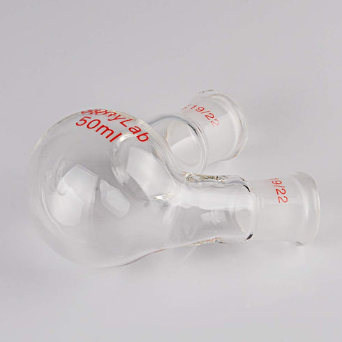 StonyLab Glass 50ml Heavy Wall 2 Neck Round Bottom Flask RBF, with 19/22 Center and Side Standard Taper Outer Joint - 50mL...