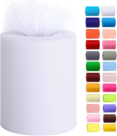 Tulle Rolls 6” by 100 Yards (300 feet) Tulle Roll Spool Fabric for DIY Tutu Skirts Wedding Baby Shower Crafts Decorations Party Supplies (White)...