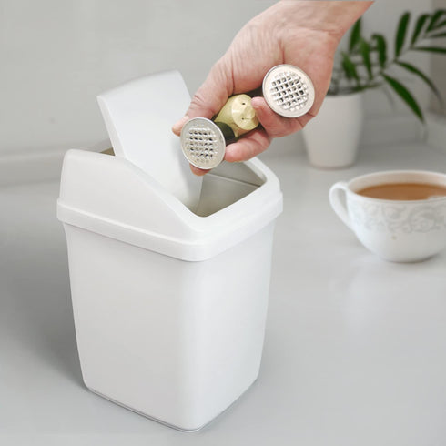 Small Trash can with lid 2 Liter/ 0.5 Gallon Mini wastebasket for Countertop, Coffee Area, Bathroom, Office & Home, Kitchen, Bedroom - White...