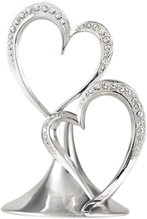Sparkling Love Double Hearts Anniversary, Engagement, Wedding Cake Topper, 5.5-Inches, Metal with Rhinestones, Silver...
