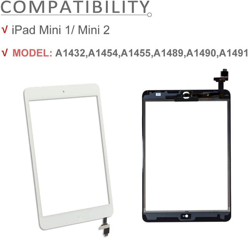 for iPad Mini 1/iPad Mini 2 Screen Replacement,A1432 A1454 A1455 A1489 A1490, Touchscreen Digitizer (White), with Home Button, Full Repair Kit...