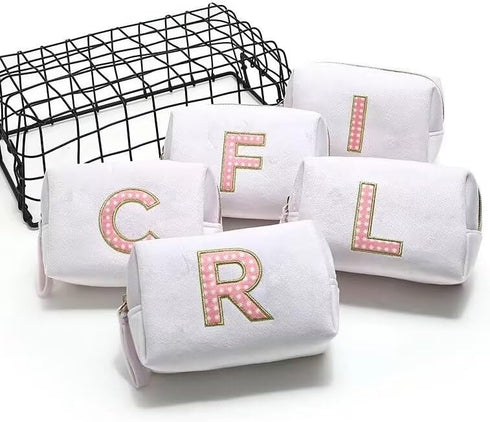 Personalized Initial Makeup Bag, Small Velvet Cosmetic Bag Cute Makeup Pouch Toiletry Bag Monogram Make Up Bag for Her Daughter Girlfriend Sister ...