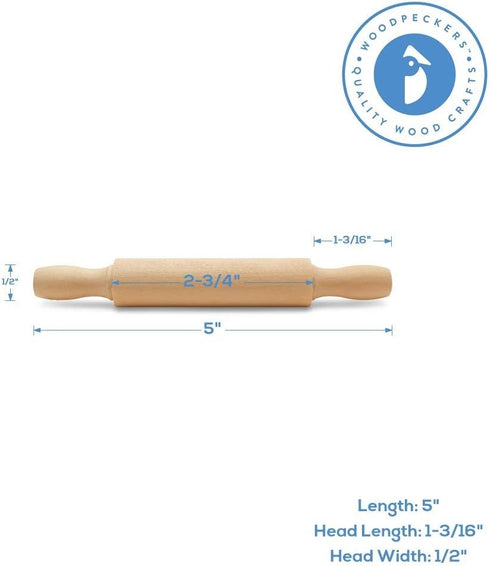 Wooden Mini Rolling Pin, 5 Inches Long, Pack of 6, Great for in The Kitchen, Play-doh, Crafting and Imaginative Play, by Woodpeckers...
