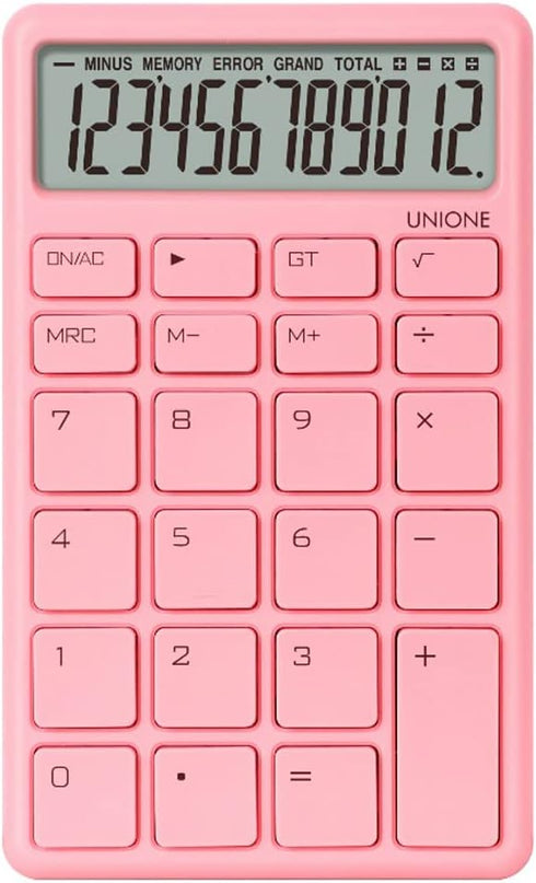 UNIONE Pocket & Desktop Pink Calculator with a Bright LCD, Dual Power Handheld Desktop. Color. Business, Office, High School...