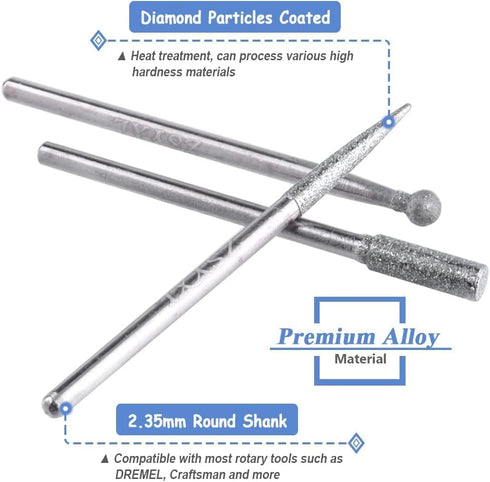 30 Pcs 2.35mm Shank Diamond Titanium-Coated Burrs Set, Rotary File Burs Accessories Kit for Grinding Polishing Carving Stone Jewelry Ceramics...