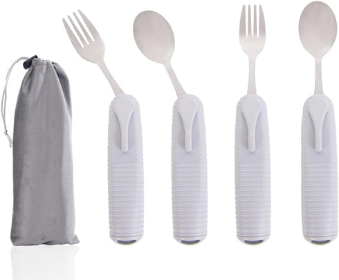 Adaptive Utensils Set, Angle Adjustable Arthritis Aid Silverware for Parkinsons, Hand Tremors, with Non-Slip Easy Grip Handle (4 Count (2 Spoon + ...