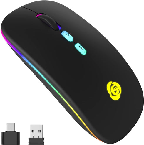 CC Store LED Wireless Bluetooth Mouse &2.4GHz Instant Connection,Rechargeable Ultra Silent Slim,3 Adjustable DPI 2 Connection Modes with USB-C to ...