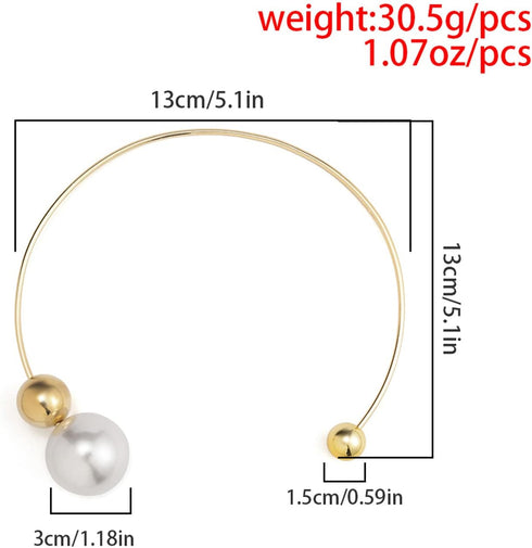 Metal Big Pearl Open Choker Necklace Adjustable Silver Big Pearl Choker Necklaces for Women Round Open Cuff Necklace Elegant Cuff Collar Necklace ...