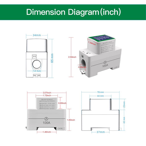 AC 50-300V 100A Multi Function Voltage Amperage Power Meter, Din Rail LCD Digital Backlight Energy Monitor, Built-in Current Transformer Ammeter V...
