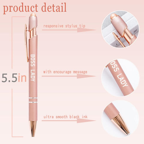 12 Pieces Rose Gold Inspirational Ballpoint Pens with Touch Screens Stylus Tip, Medium Point Smooth Writing Encouraging Motivation Pens for Women,...
