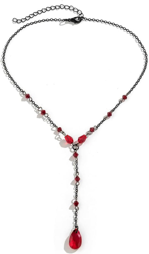 Gothic Necklace Teardrop Bead Goth Vintage Blood Drop Tassel Choker Necklace Y Necklace For Women Girls Halloween Fashion Party Jewelry Gift...