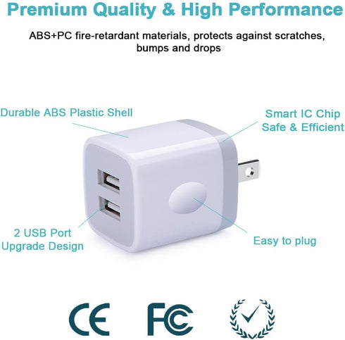 Charger Block, USB Wall Charger, Double USB Fast Charging Cube Block charger Box, 2.1A Phone CHARGER Power Adapter 3Pack for iPhone 16 15 14 13 12...