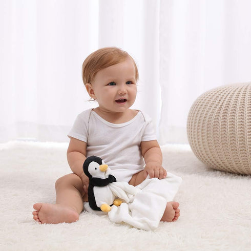 Apricot Lamb Stuffed Animals Security Blanket Black Penguin Infant Nursery Character Blanket Luxury Snuggler Plush(Black Penguin)...