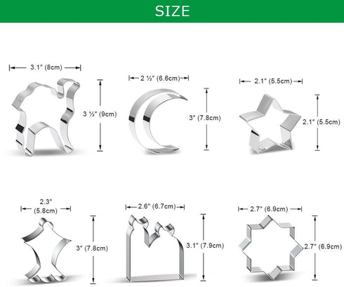 Islamic Ramadan Cookie Cutter Set, Eid Mubarak Party Decor, DIY Fondant Cake Baking Tools - Set of 6...
