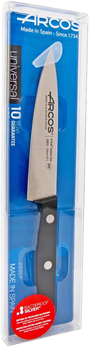 Arcos Chef Knife 5 Inch Stainless Steel. Cooking Knife to Cut and Peel Small Food. Ergonomic Polyoxymethylene Handle and 120mm Blade. Series Unive...