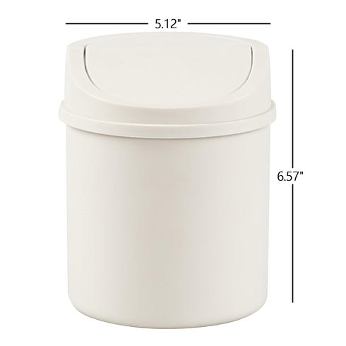 Plastic 0.7 Gallon Tiny Garbage Can, Mini Trash Can with Swing-Top Lid, White...