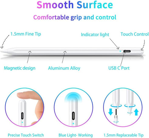 Stylus Pen, Active Stylus Pen Compatible for iOS and Android Touchscreens/Phones, Rechargeable Stylus Pen with Dual Touch Screen, Stylus Pencil fo...