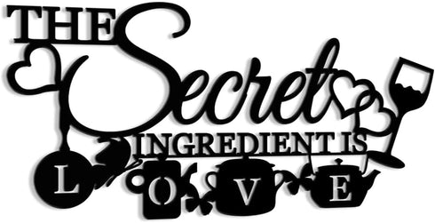 The Secret Ingredient is Love Metal Wall Art Sign, Farmhouse Dining Room Kitchen Wall Decor Housewarming Gift Counter Pantry Sign. (Black -16 x 8 ...