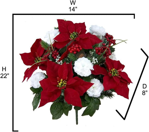 Admired By Nature 18 Stems Artificial Poinsettia Bouquet Fake Christmas Flower, Faux Velvet Poinsettia Carnation Christmas Bush For Home Decor, Ho...