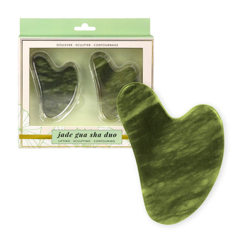 Lindo Jade Gua Sha Duo - Facial GuaSha Contour Massager Tool, 100% Natural Jade Stone, Quality Beauty Face Tool, Lifting, Sculpting and Contouring...