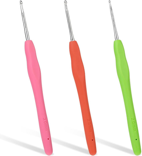 3Pcs Crochet Hooks, 2.0mm 2.5mm 3.0mm Knitting Needles Crochet Hooks Kit for Crocheter, Ergonomic Handle Crochet Hook for Knitting Scarf, Gloves, ...