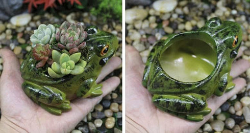 123Arts Resin Frog Shape Succulent Planter Pot Flower Pot Lifelike Frog Planter...