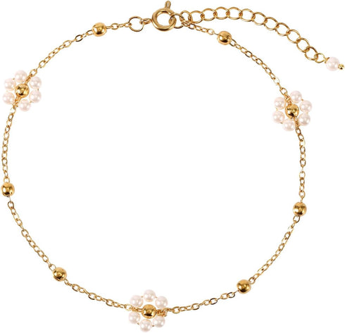 Flower Anklets for Women, Titanium Steel Daisy Pearl Anklet Exquisite Simple Ankle Bracelets Adjustable Foot Jewelry for Summer Foot Chain Ankle J...
