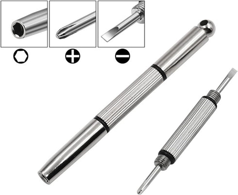 Silver Multifunctional 3 In 1 Metal Mini Screwdriver Flat For Head Hand Repair Tool Glasses Screwdriver For Sunglasses Jewe Eyeglass Screwdriver R...